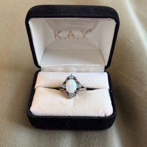 Opal and aquamarine sterling silver ring